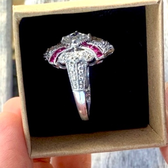 🌸Beautiful Sterling Silver Filigree Pink Cz Ring - Picture 6 of 12